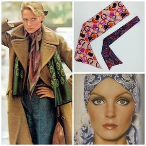 TWO vintage 70's hair/neck scarves